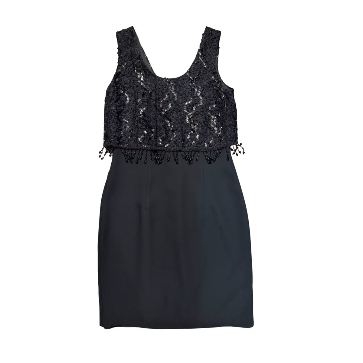Tubino nero midi con top ricamato anni 70